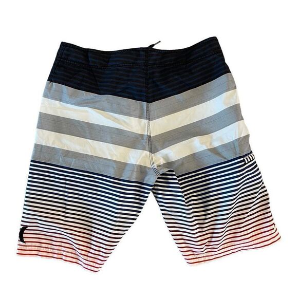 Hurley Board Shorts Swimming Trunk Shorts Men's 34 Striped Zipper Pocket - Picture 2 of 8
